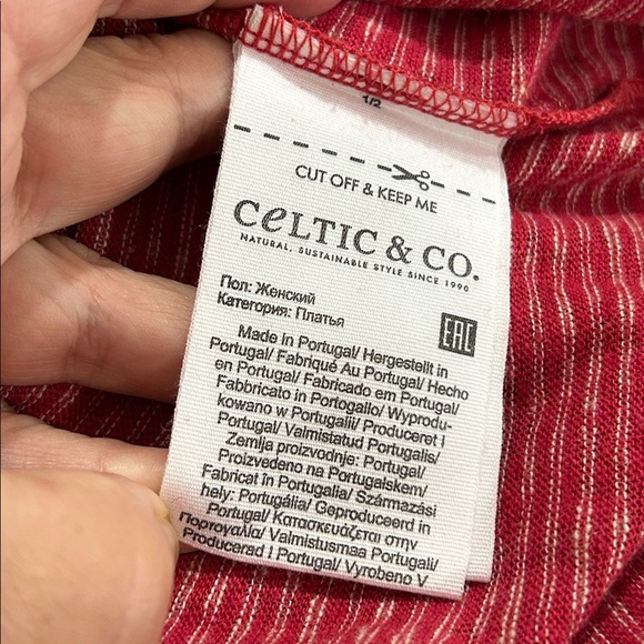 Celtic & Co. Linen Organic Cotton Blend V Neck Midi Dress in Red/Tan Stripe - Picture 9 of 10